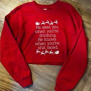 Red Cropped Holiday Sweatshirt